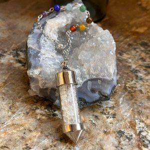 Silver Glass Clear Quartz Crystal Pendulum